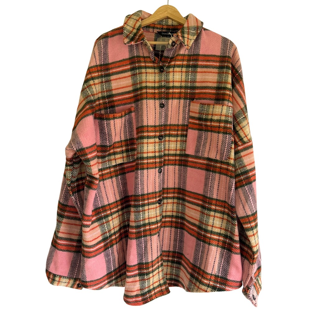 Davi & Dani Pink Orange Plaid Oversized Shacket Shirt Jacket 3XL PT810098E NWT